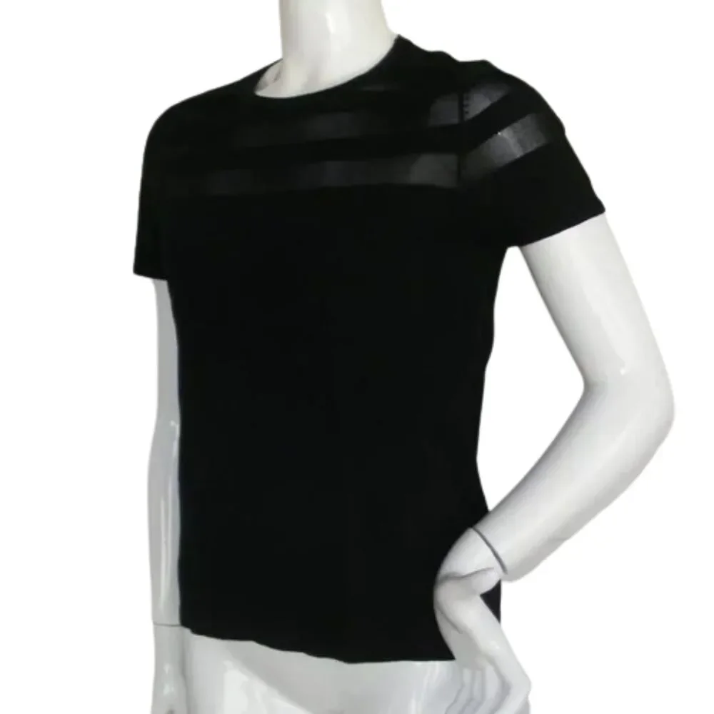 new CARMEN MARC VALVO Top, L, Knit, Sheer stripes. Black, Short sleeves - Picture 5 of 12